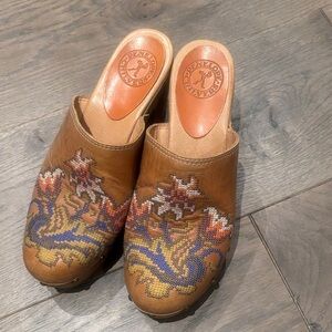 Penelope Chilvers Brown Leather Embroidered Clogs